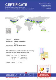 Certificate PASSIVHAUS for FAKRO FTT U8 Thermo